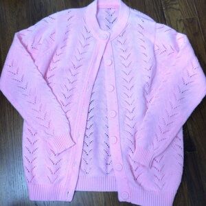 Vintage 60s/70s pink cable knit button front cardigan womens’s medium